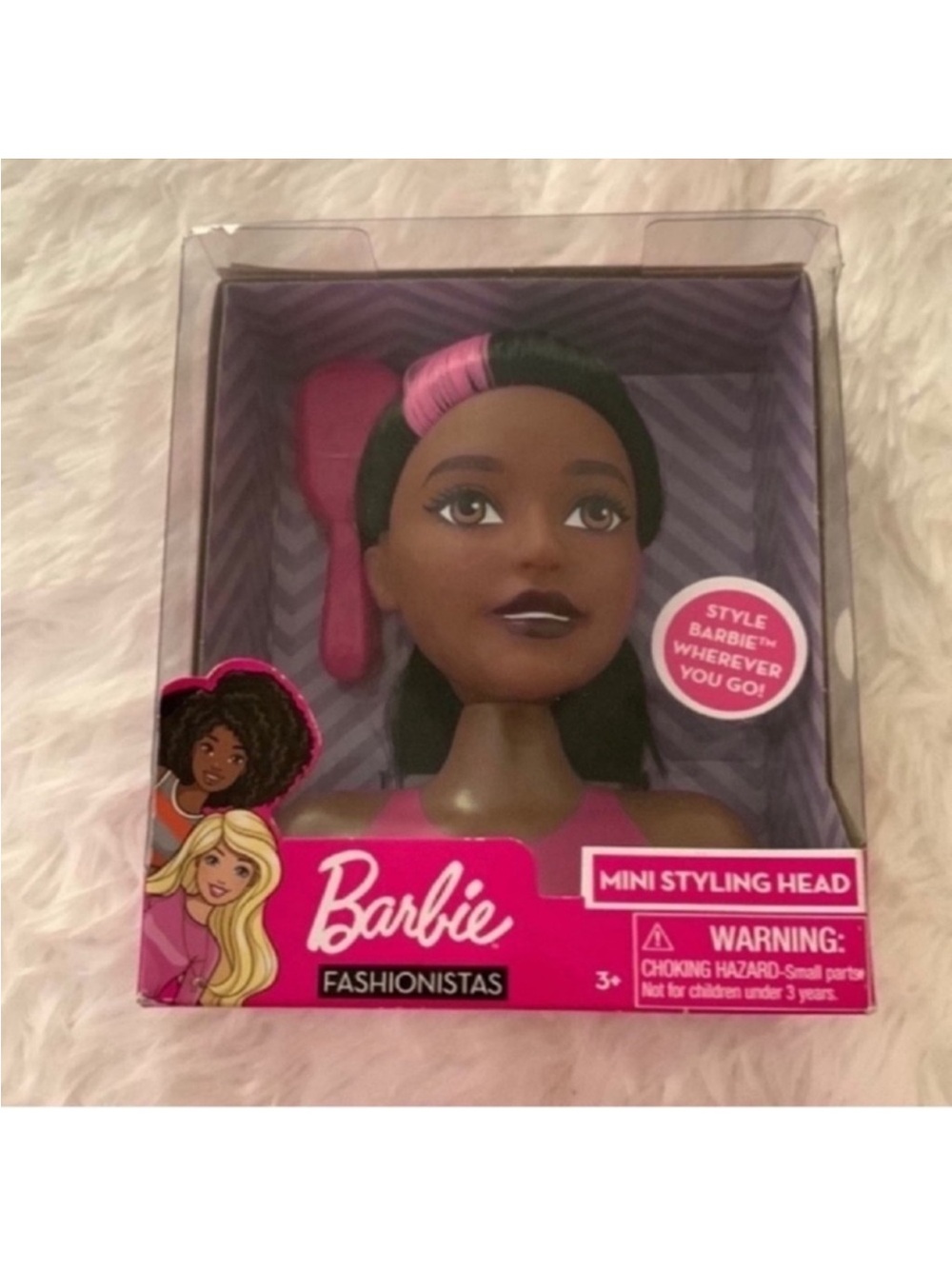 Barbie Mini Styling Head - Black Hair with Pink Streak